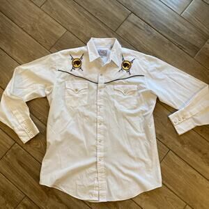 Vtg Buffalo Aztec Ely Diamond Pearl Snap Western Shirt Mens Large Embroidery